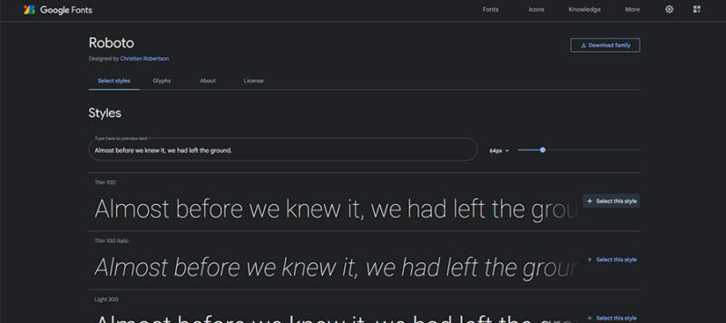 Google 字体上的 Roboto 字体系列。