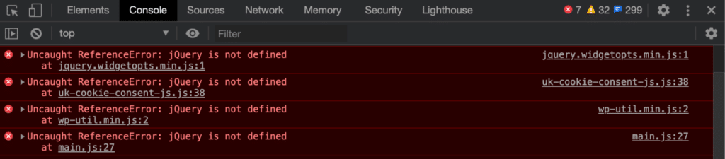 Chrome 开发者工具控制台错误