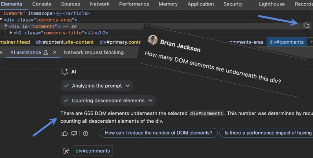 使用 Chrome 开发者工具中的 AI 统计 DOM 元素数量