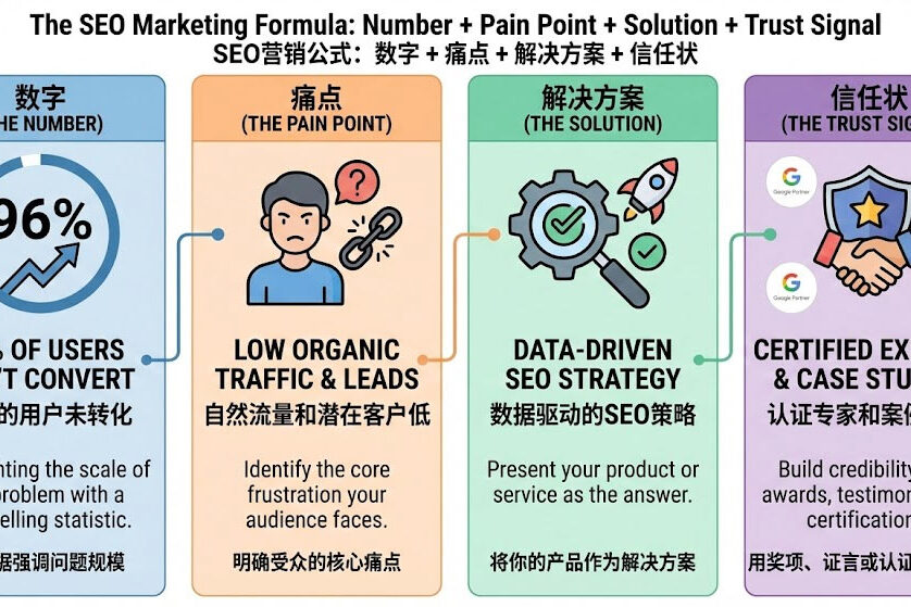 数字+痛点+解决方案+信任状